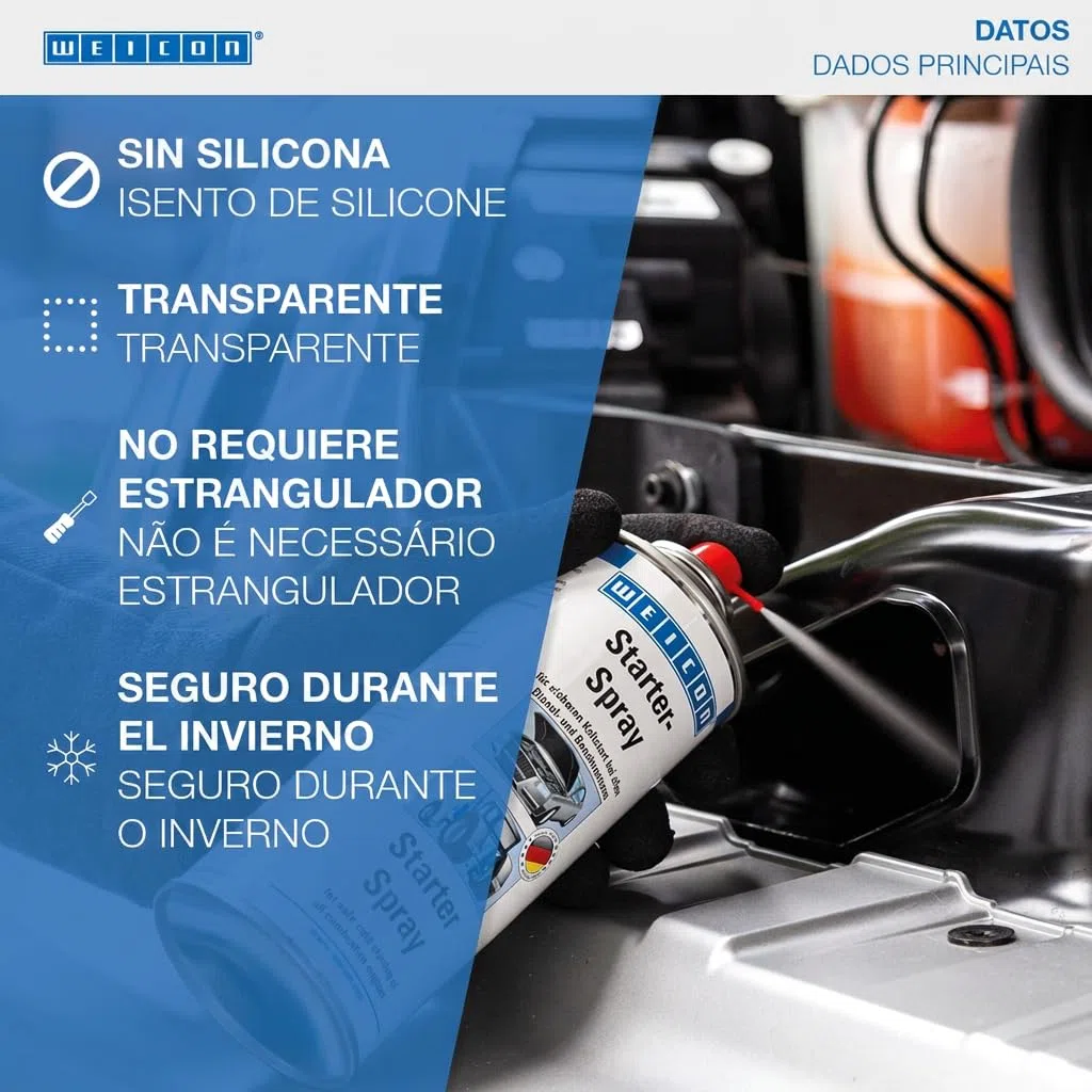 WEICON Spray de Arranque | 400 ml | Para motores diesel y de gasolina | Transparente