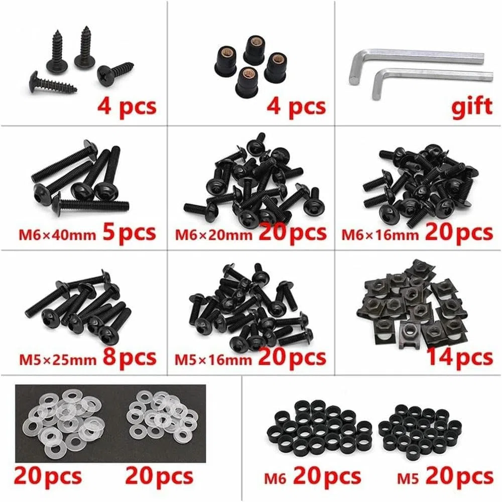 177 Piezas Kit Completo de Tornillos, Arandelas, Clips y Tuercas para carenado de Motocicleta para Aprilia SXV RS 125 RS50 SR 50 Shiver 750 RSV para Pegaso 650 SR 150 RSV4 para Tuono V4 RS 50