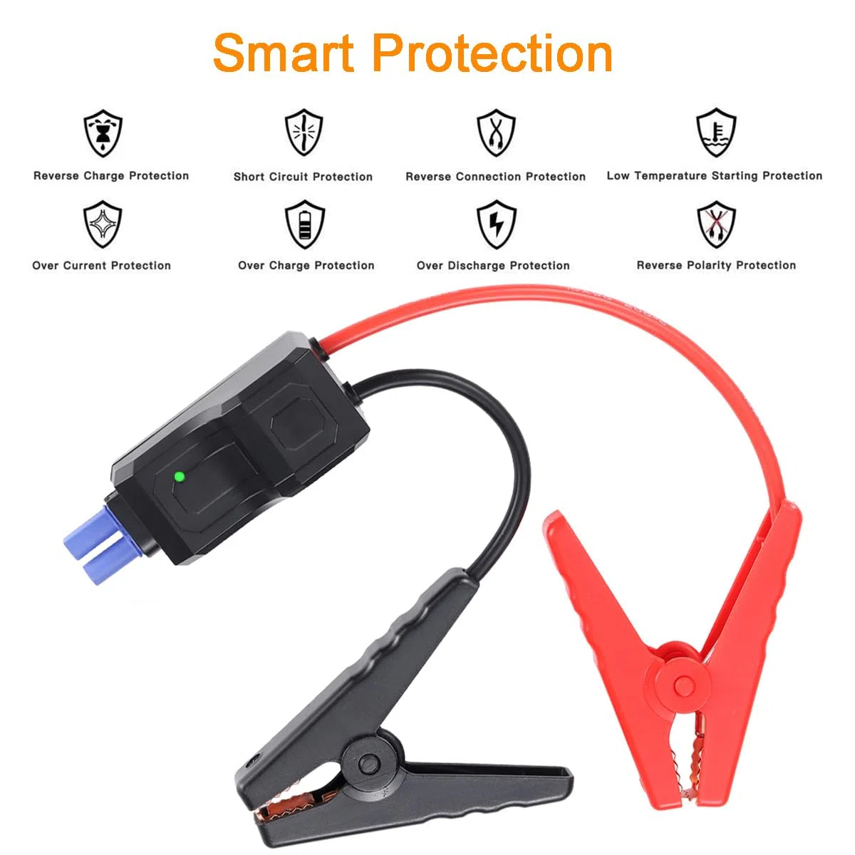 Greluma 1PC Cables de Abrazadera de Refuerzo de Arranque de Puente Inteligente portátil de Emergencia automotriz,Abrazadera de cocodrilo de Repuesto para arrancador de batería de Coche portátil 12V