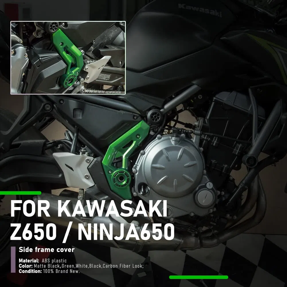 Cubierta lateral para marco de motor izquierdo y derecho para motocicletac Cubierta de carenado de carrocería compatible con Ka-wa-sa-ki Z650/Ninja650 Z 650/Ninja 650 2017-2024 (Verde)