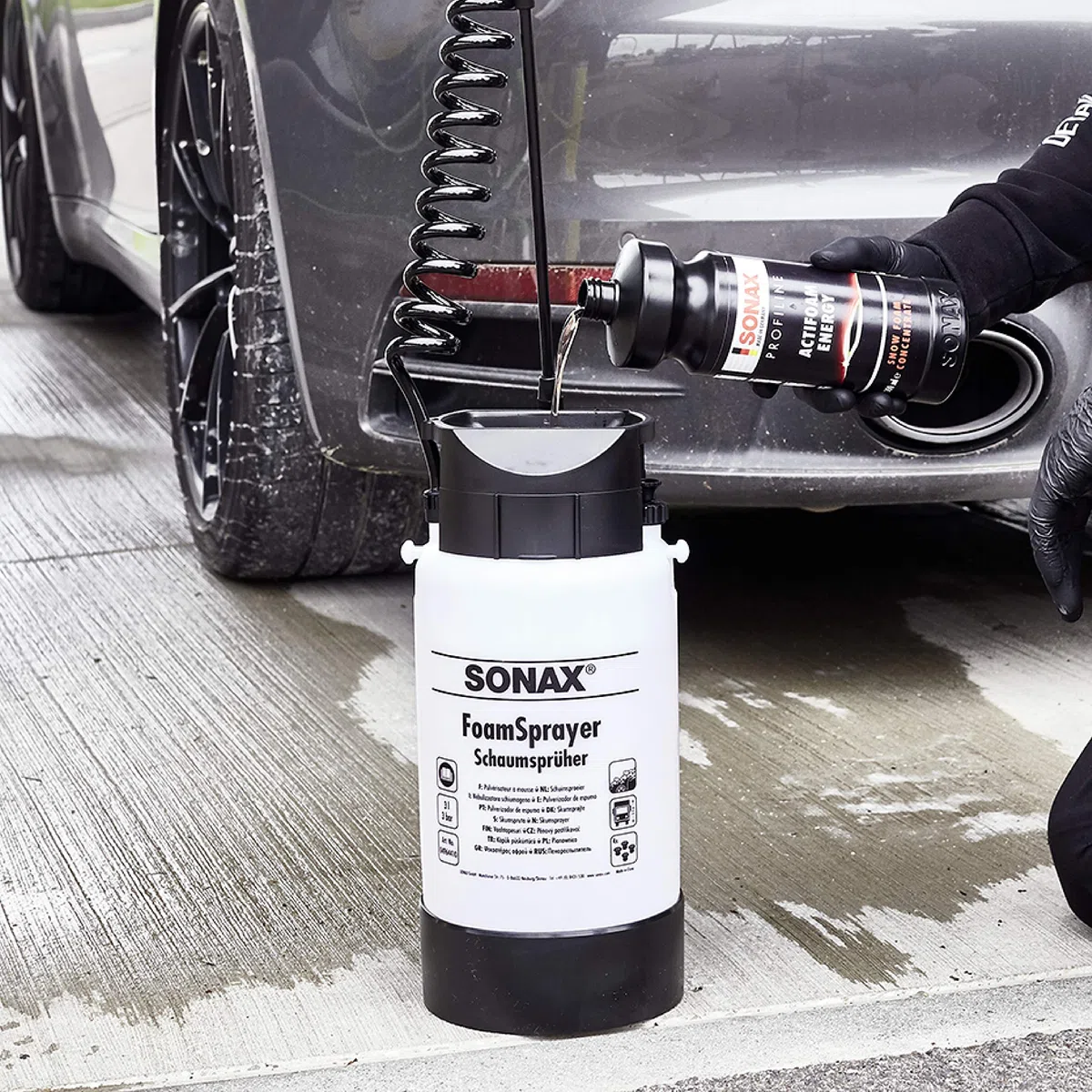 SONAX PROFILINE Actifoam Energy (1 L) disolvente de suciedad con espuma "SnowFoam" para el lavado de coche con pulverizador de espuma | N.° 06183000