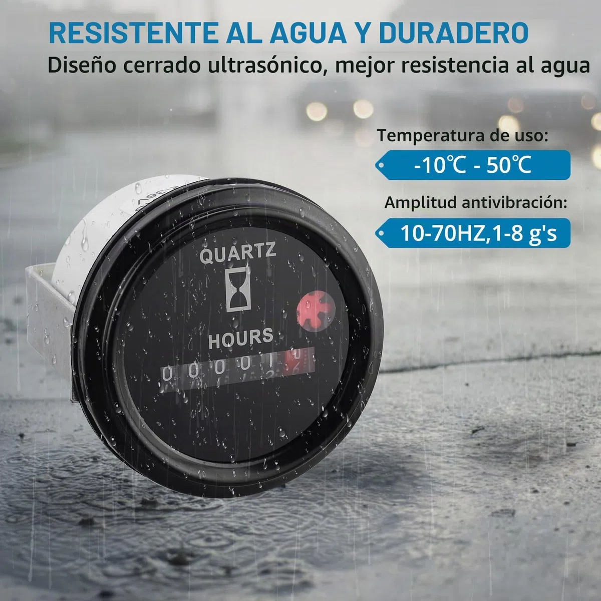 AUTOUTLET Medidor de horas de cuarzo de 6 V-80 V, 12 V, medidor de horas industrial con soporte de metal antivibración, diseño de cuarzo impermeable para uso en interiores y vehículos