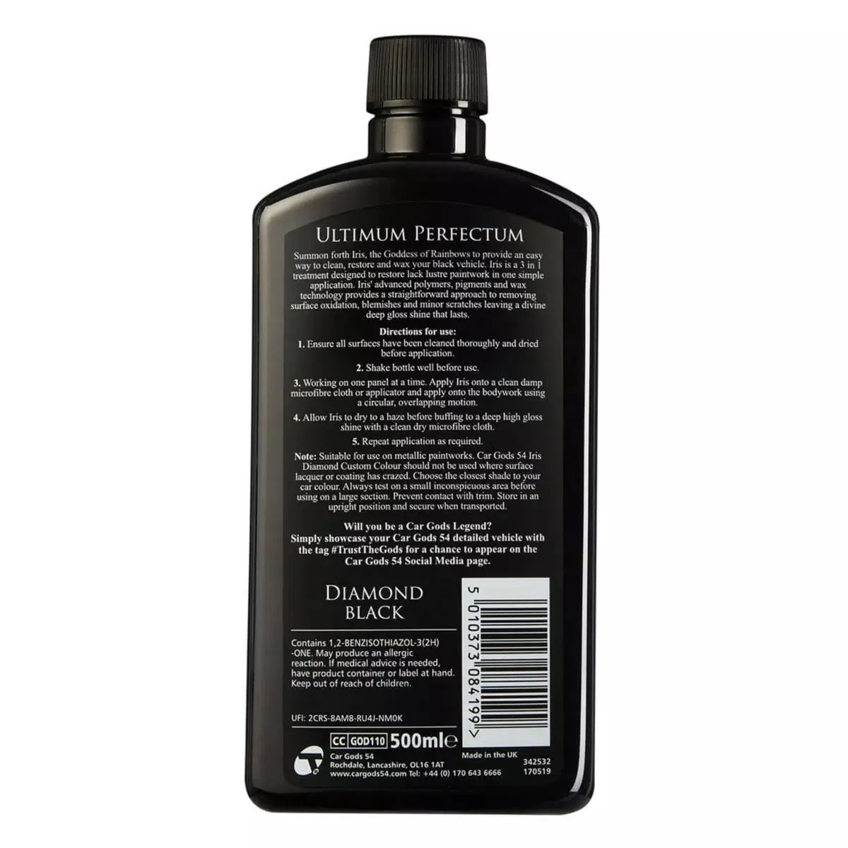 Car Gods Iris, Renovador de Pintura Negra, 500 ml