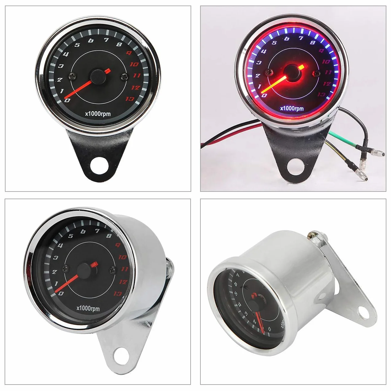 POFET Medidor de tacómetro electrónico universal para motocicleta Tacómetro de motocicleta Cuentarrevoluciones Odómetro Universal 13000RPM Luz nocturna LED Retroiluminación Tacho Gauge - Plata