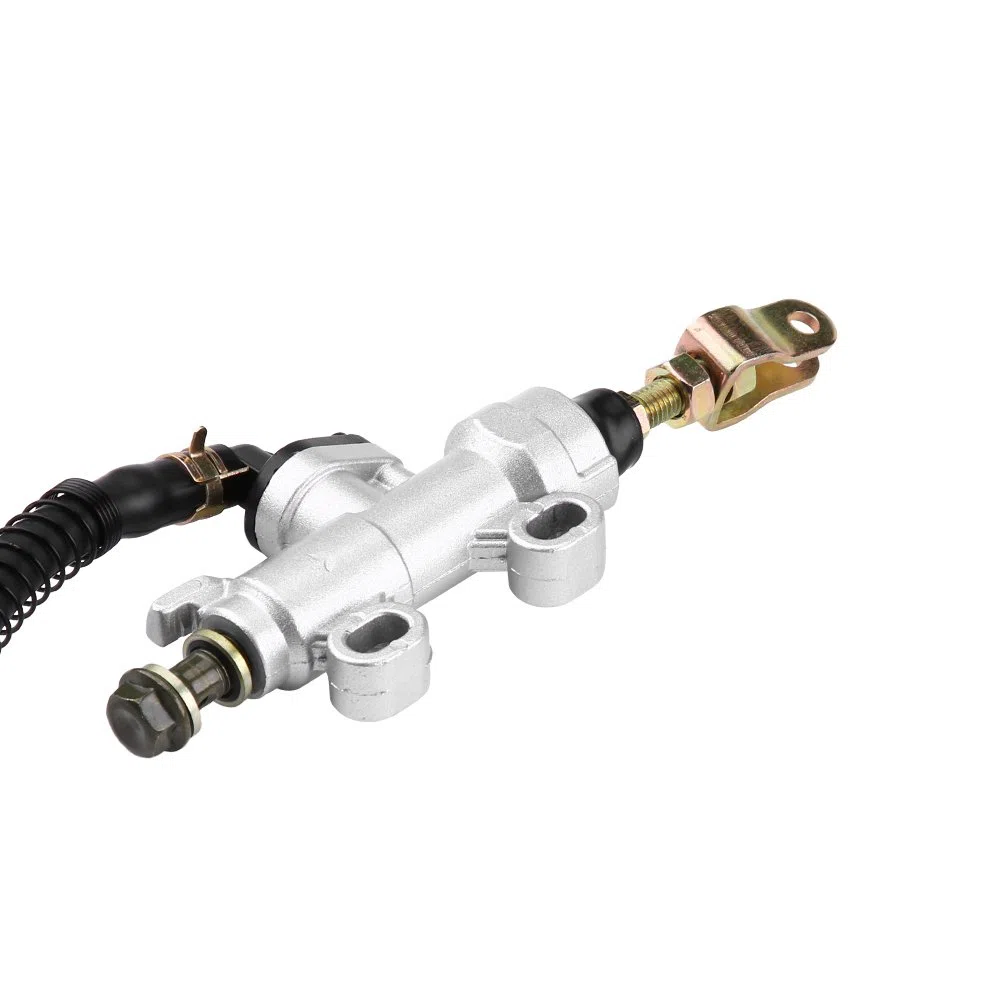 Cilindro maestro de freno trasero de motocicleta, Bomba de freno de pie trasero aleación de aluminio cilindro maestro hidráulico, depósito de bomba para motocicleta(Blanco)