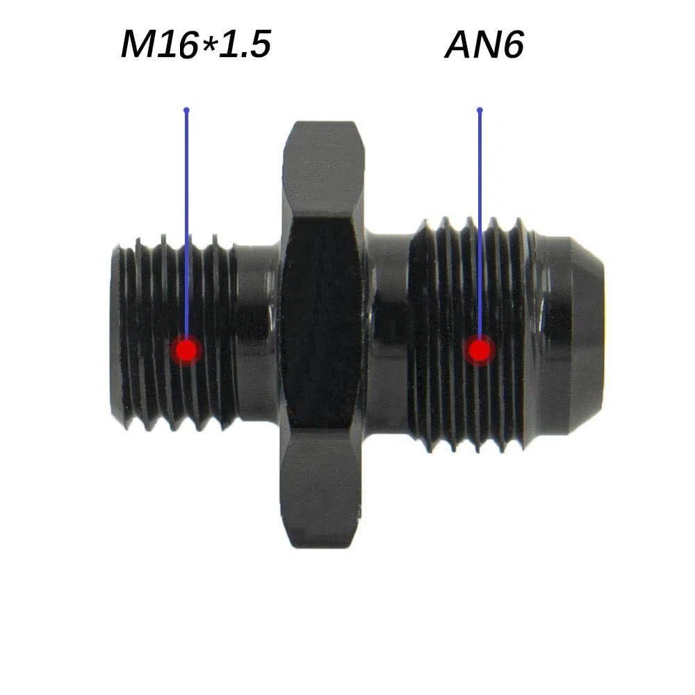 YSIL Adaptador de manguera de combustible métrico macho 6AN a M16 x 1,5 mm, aleación de aluminio, superficie anodizada negra, 2 unidades