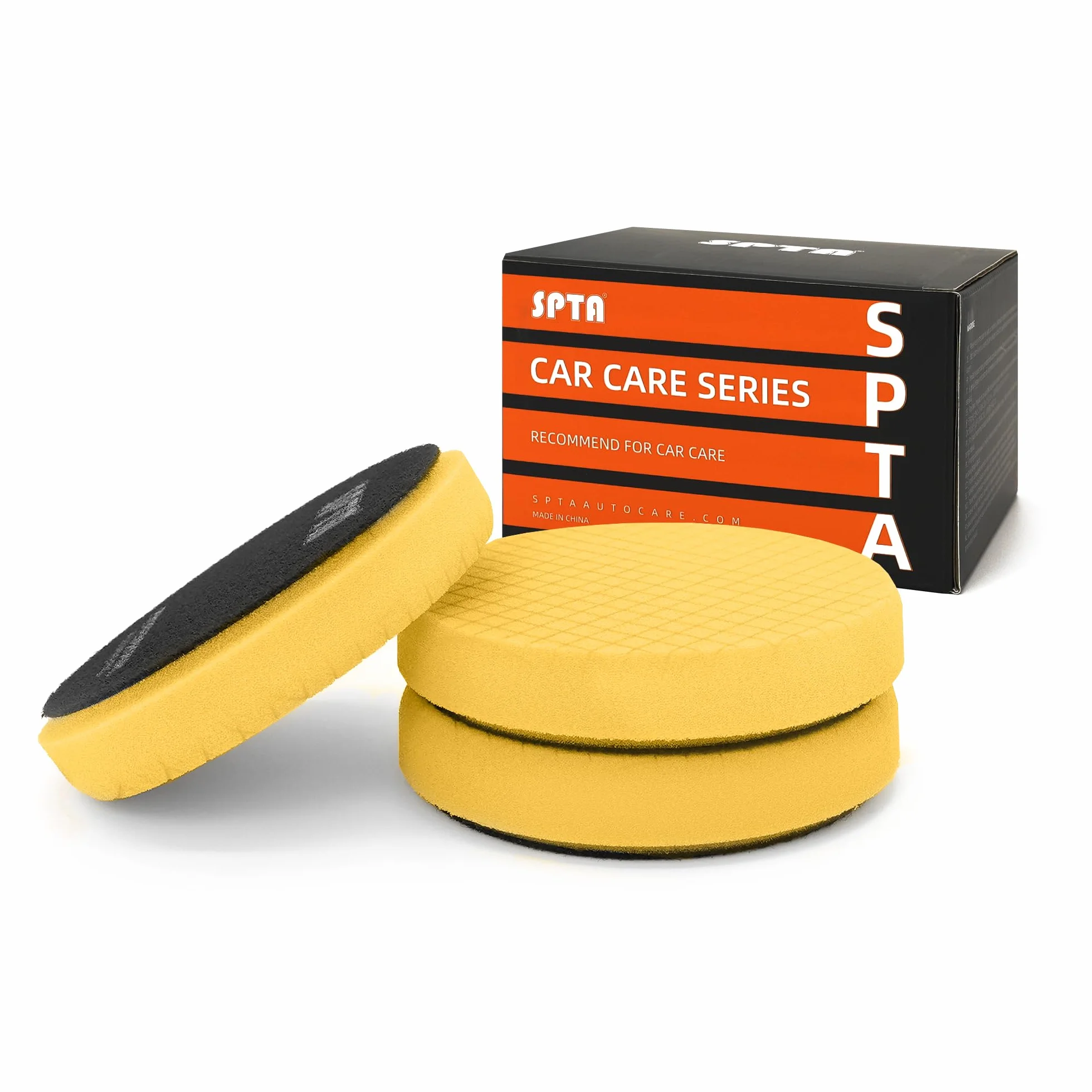 T80 amarillo de corte alto Esponjas pulido coche, SPTA 3 Piezas 125mm Almohadillas de Pulido Kit Esponja Pulido para Coche, Esponjas para pulidoras, Almohadilla de Rejilla de Pulido para