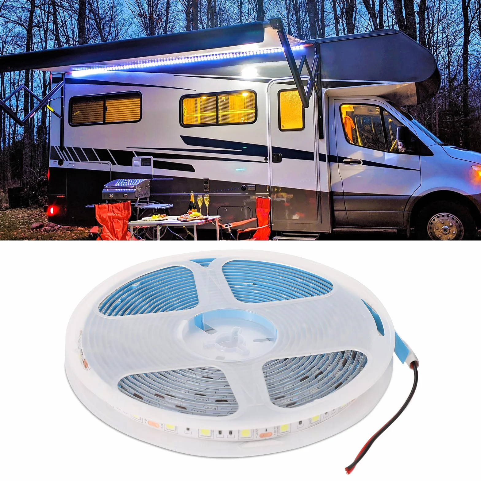 KINBOM RV Underglow LED Light Kit, 12V 5m Color Blanco Luz para Toldo de Camping RV Tira de Luz LED para RV Luces para Toldo RV para Autocaravana Remolque de Viaje Camiones de Comida