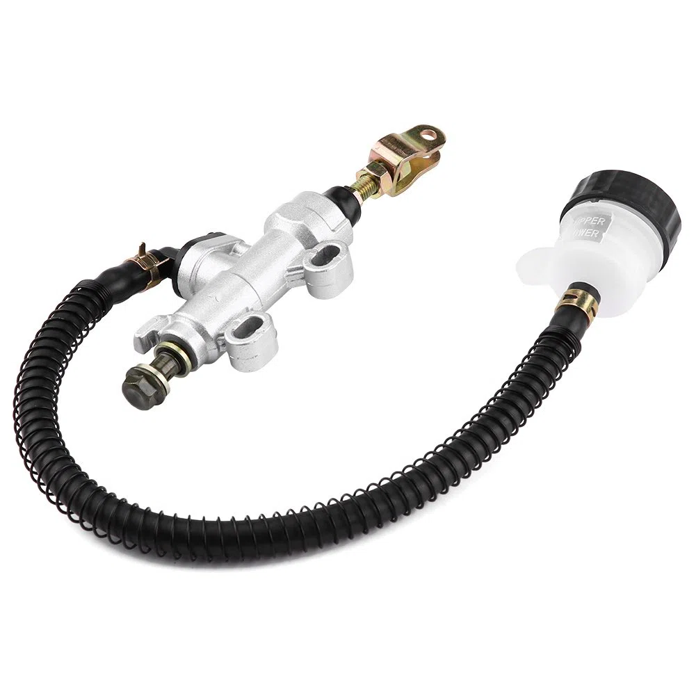 Cilindro maestro de freno trasero de motocicleta, Bomba de freno de pie trasero aleación de aluminio cilindro maestro hidráulico, depósito de bomba para motocicleta(Blanco)