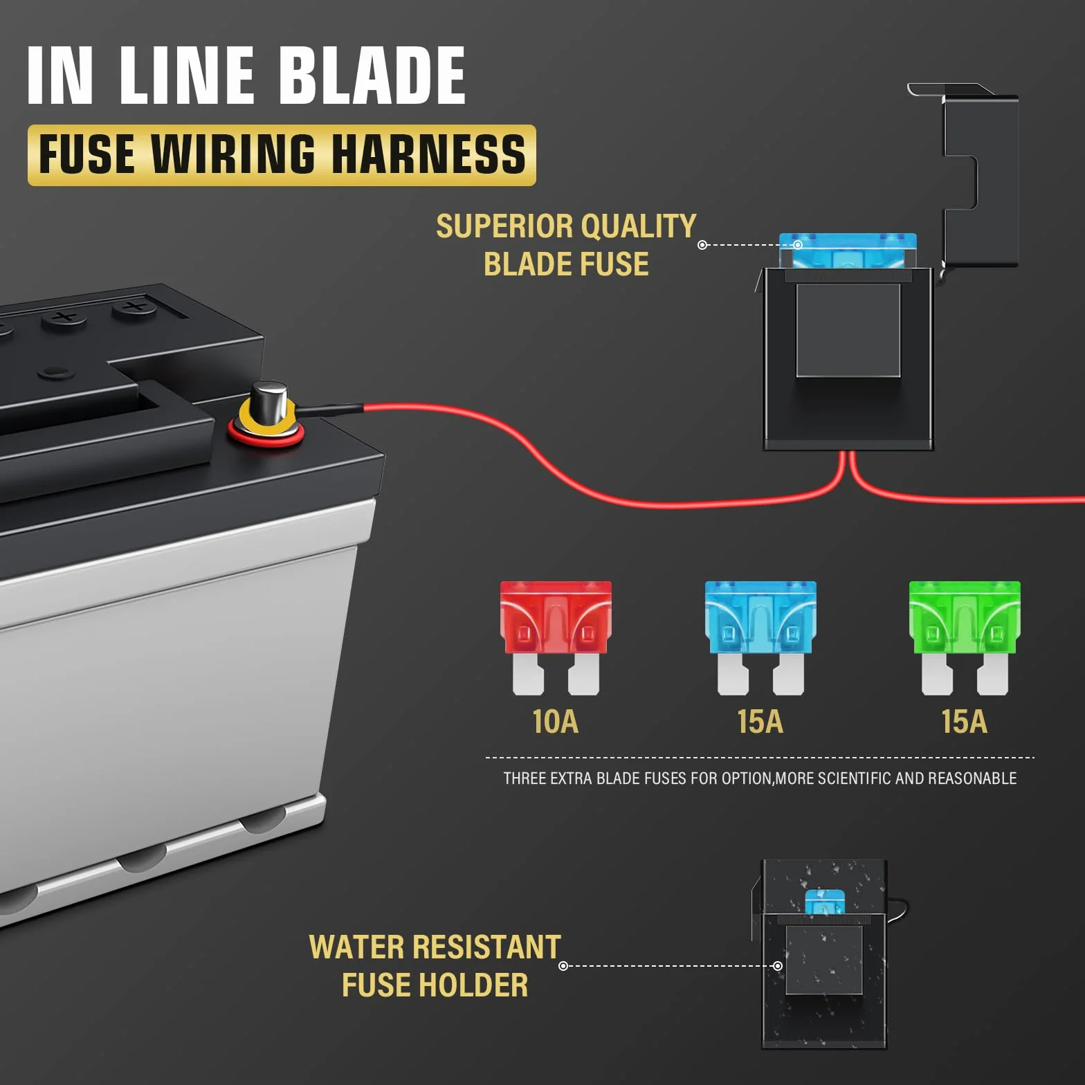 RIGIDON 1 Lead 12 V 18AWG CC Kit de cableado de luz antiniebla, Kit de cableado para barra de luz led, lámpara trabajo, faro, Arnés de encendido/apagado de relé de fusible (Modelo A)