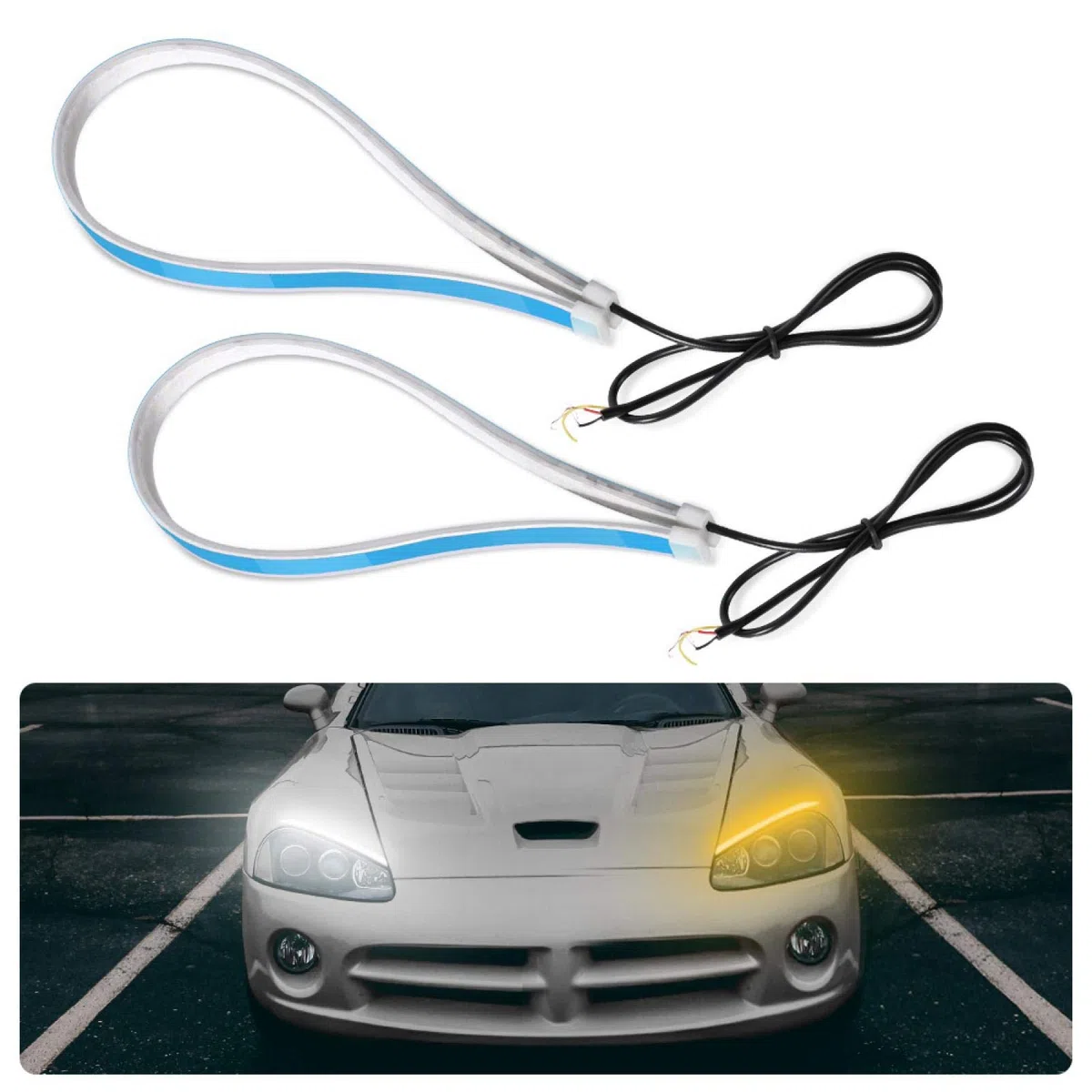 Tira de Luces LED para Faros Delanteros DRL Exterior 2 Piezas 24 Pulgadas Impermeable Guilty Flexible Tiras de Luces de circulación Diurna Luces de Tubo de señal de del Coche Lámp