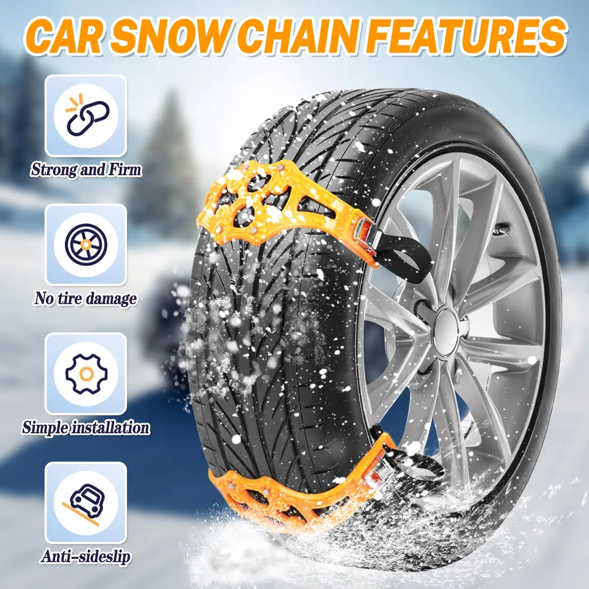Cadenas Nieve Coche, 2Pcs Cadenas Nieve Neumáticos, Cadenas Universales para Nieve, Adecuado para Neumáticos de 165 a 275 mm de Ancho, la Mayoría de los Automóviles, Camiones y SUV