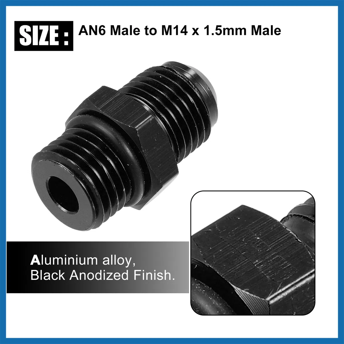 A ABSOPRO 2uds Negro Macho Rosca Montaje Adaptador Llamarada Unión Acoplador para Coche AN6-M14*1,5 Reemplazo de artículo
