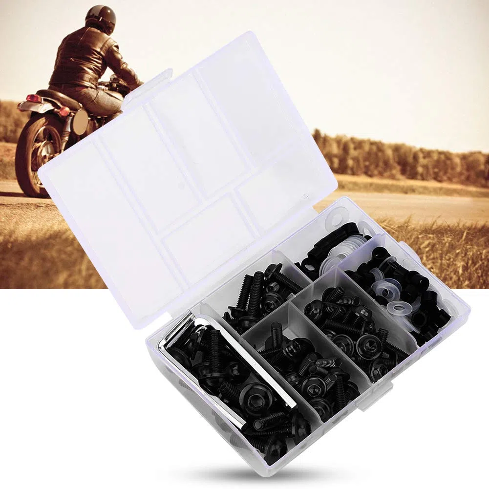 158 Piezas Kit de Tornillos de Carenado de Motocicleta, Universal Tornillos para Parabrisas de Motocicleta de Aluminio, M5 M6 Kits de Montaje de Carrocería Arandelas Tuercas Tornillos Clips(Negro)