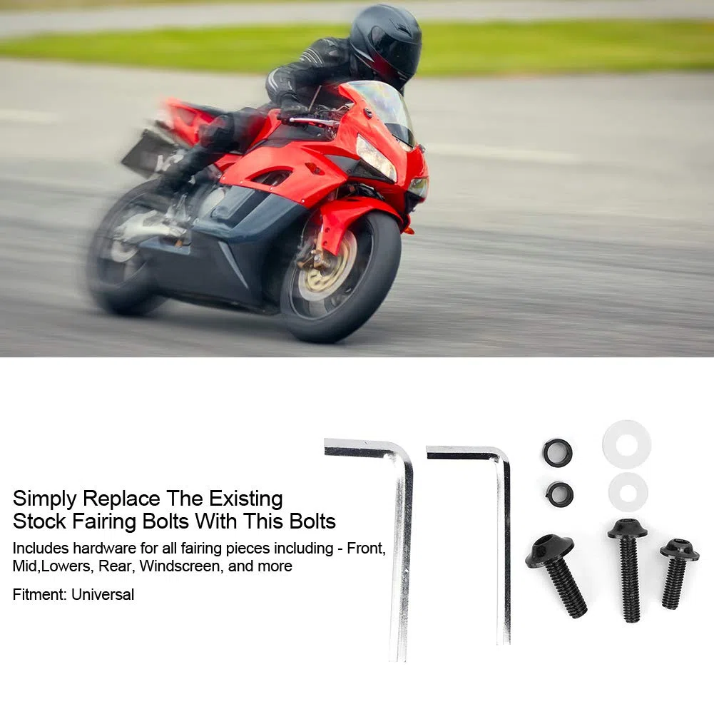 158 Piezas Kit de Tornillos de Carenado de Motocicleta, Universal Tornillos para Parabrisas de Motocicleta de Aluminio, M5 M6 Kits de Montaje de Carrocería Arandelas Tuercas Tornillos Clips(Negro)