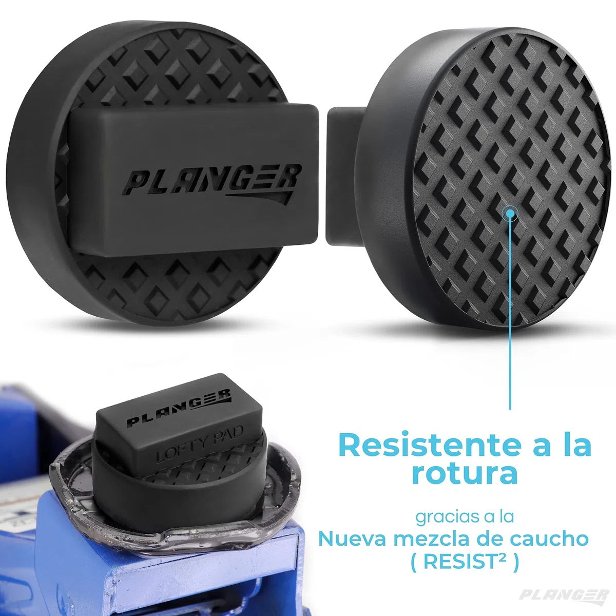 PLANGER® - Lofty Pad Flat – Bloque de Goma ranurado Universal Antideslizante para Jack Pad - Protector de Coche Anti daños en el Bastidor de Coche - Goma Altamente Resistente