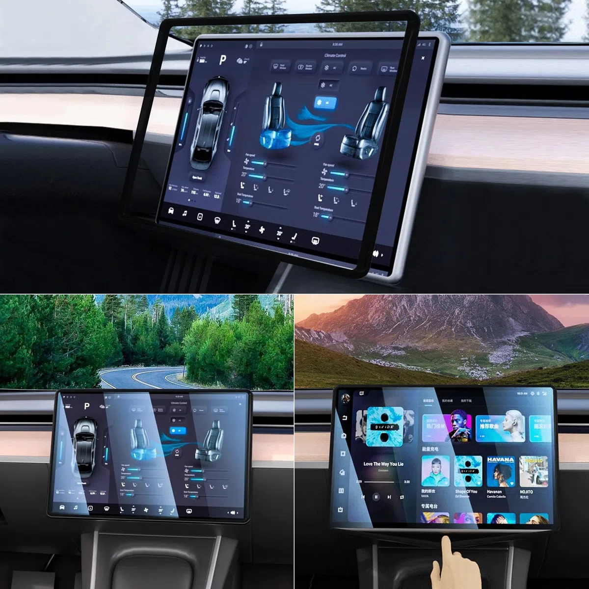 3 Protector Pantalla para Tesla Model 3 Highland 2023 2024 2025 2026, Silicona Marco Pantalla Táctil Protector Espejo Retrovisor Cubierta Cámara Privacidad,Black