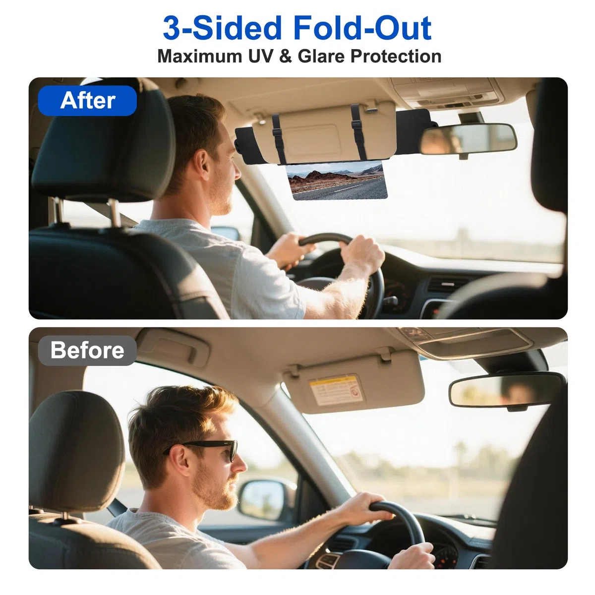 Linkstyle Extensor de Parasol para Coche Delantero, Visera Coche Ajustable en 3 Lados, Antideslumbrante & Protección UV para Sedán SUV Camión Furgoneta RV
