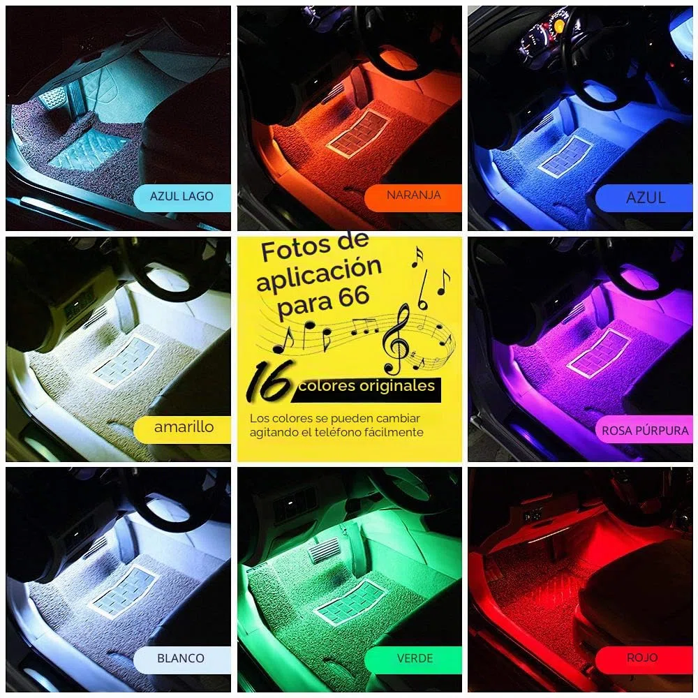 Luces LED Coche Interior, Control de Sonido y Mando a Distancia 4 en 1 Impermeable Tira de Luces RGB Car Ambient Lights