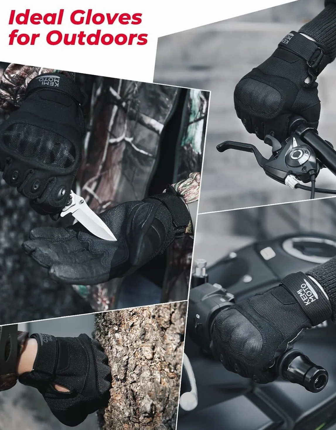 KEMIMOTO Guantes Moto Hombre, Guantes Moto Pantalla Táctil Protección, Tácticos Militares Dedo Completo Antideslizante para MTB ATV Escalada Paintball Motocross