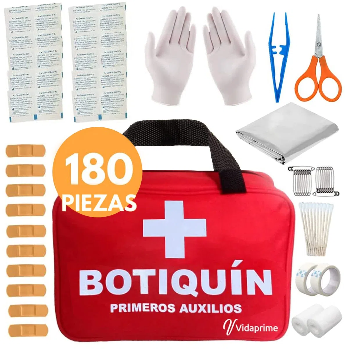 BOTIQUÍN de Primeros Auxilios con Guantes- para Coche, Hogar, casa, Maletín Viaje de Seguridad SUPERVIVIENCIA - Emergency KIT COMPLETO 180 PIEZAS