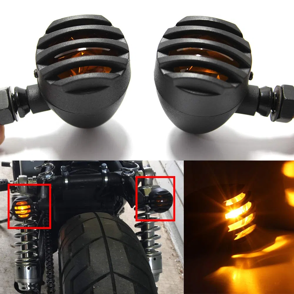 DREAMIZER Intermitentes Moto, 2pcs Ámbar Señal de Giro 12V Universales Motocicleta Luces Indicator Faros para Cruiser Bobber Chopper