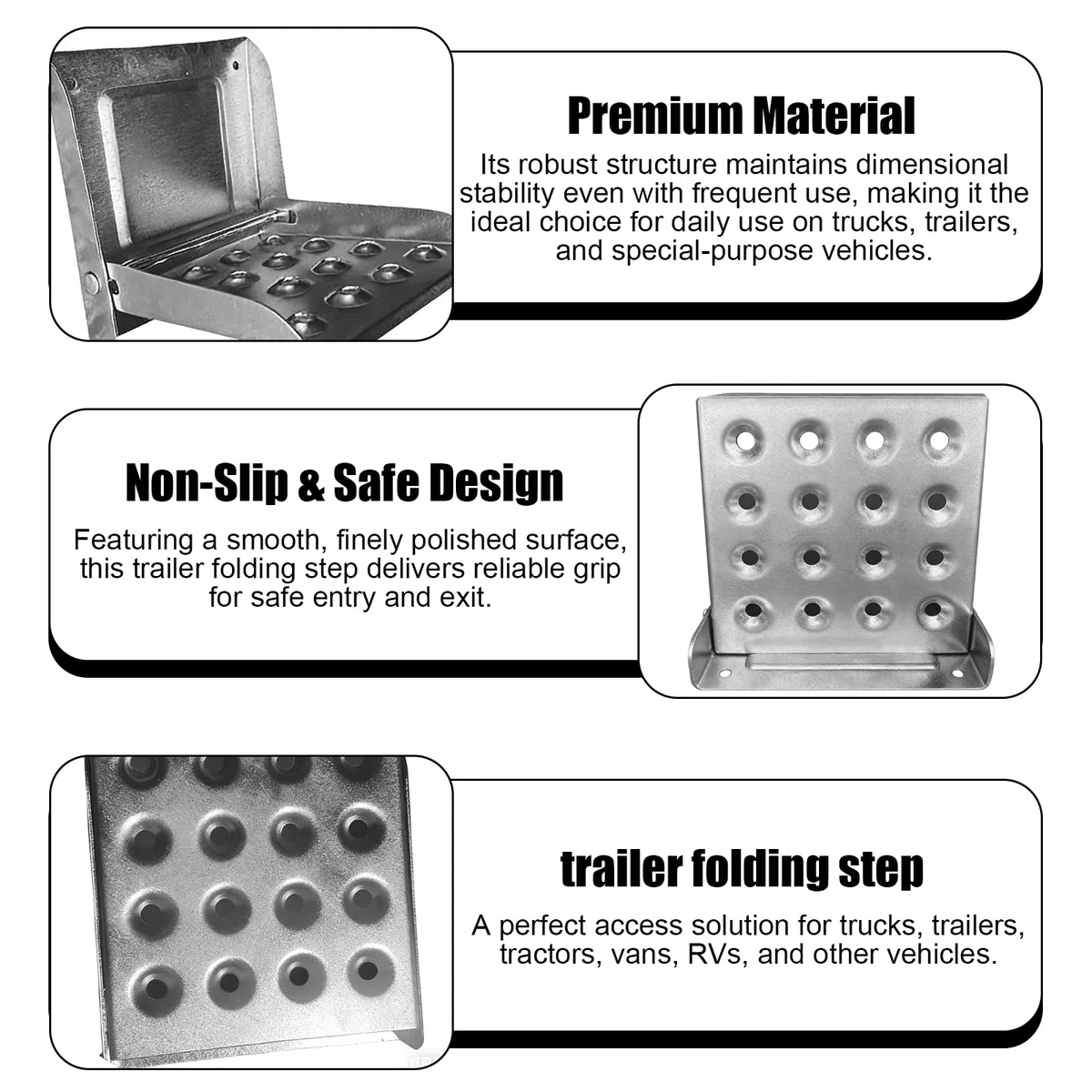 GBKDQQ - Escalera plegable para camiones, peldaño plegable, hojalata galvanizada, ayuda para subir hasta 150 kg, 190x180mm, escalera plegable para subir para accesorios de furgoneta, autocaravana