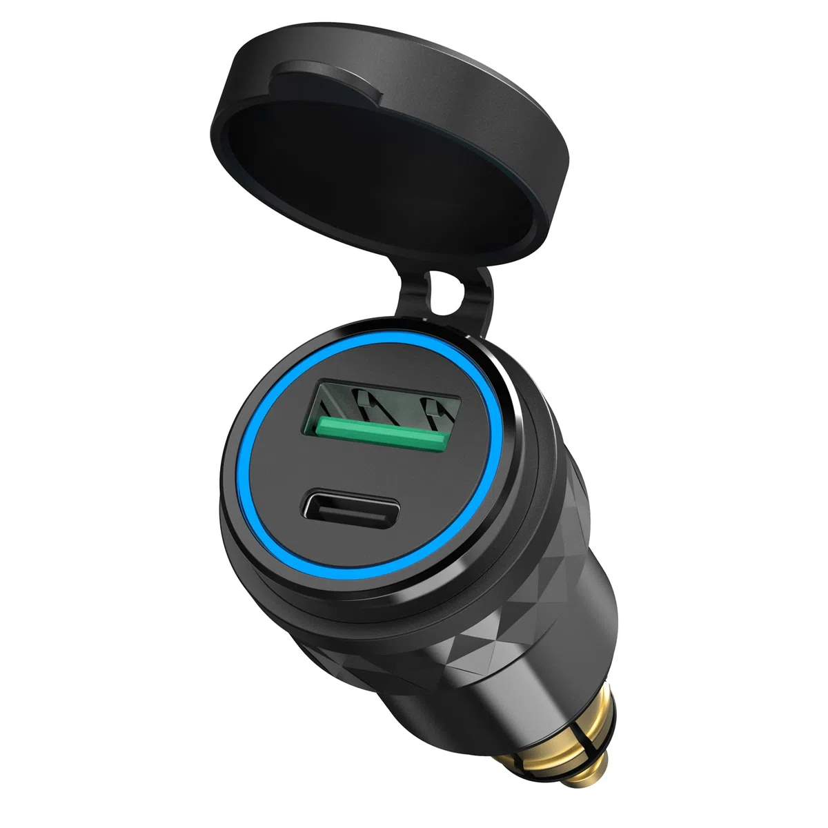 Motorcycle DIN USB C Socket: Qidoe Aluminum PD 3.0 & QC 3.0 Dual USB DIN Hella Plug Fast Charger Adapter with Blue LED for 12V-24V BMW, Ducati, Triumph Tiger and Other European Style Motorcycles