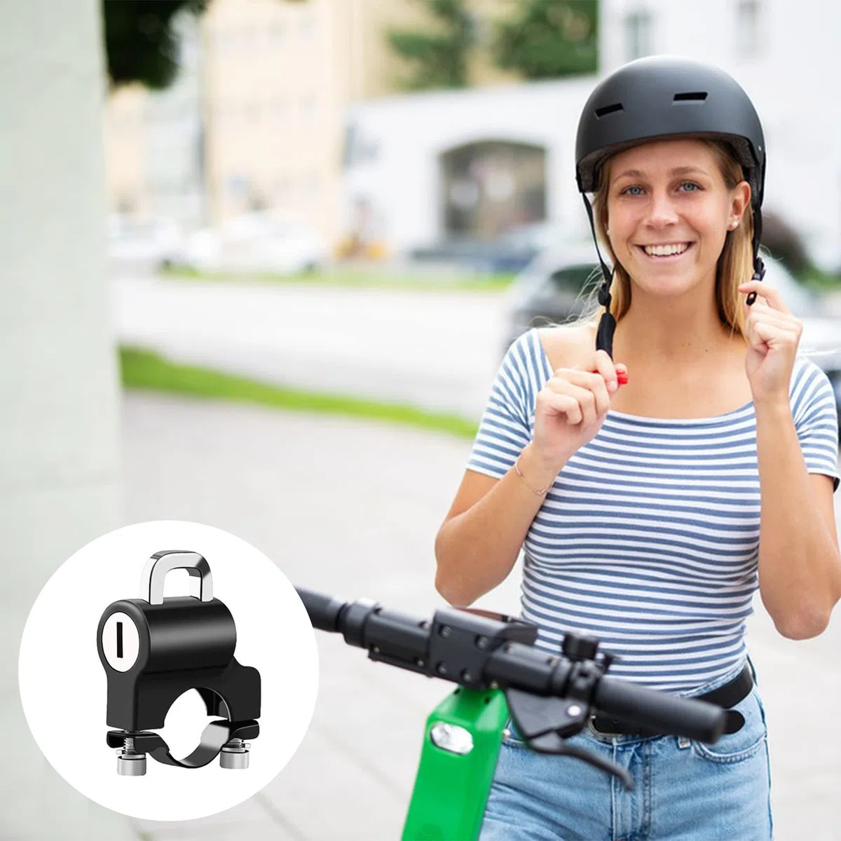 Bloqueo de Casco, Cerradura de Casco de Moto, Helmet Lock, Cerradura Casco, Candado Universal para Casco con Llaves, para Tubo de Manillar de 22-28 mm, Motocicleta, Bicicleta o Scooter