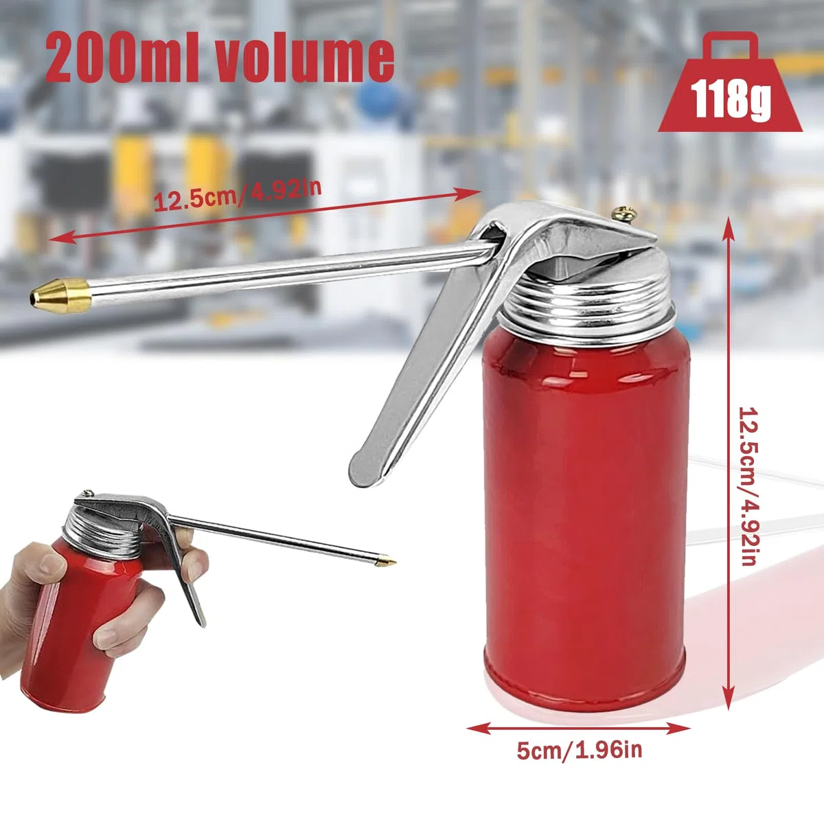 Juego de 2 aceiteras de taller y engrasador manual rojo mecánico 200 ml adecuado para coches, motocicletas, camiones, motores