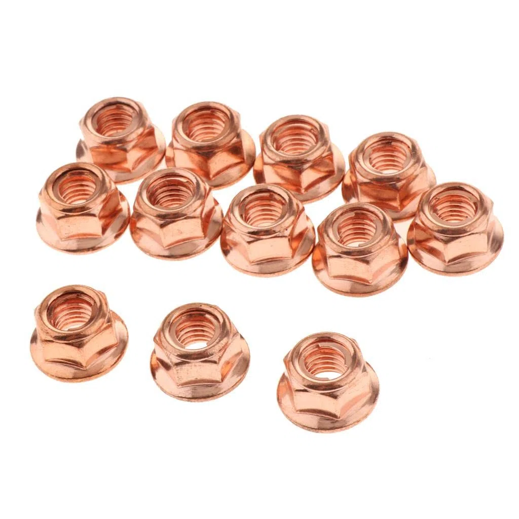 12 Piezas Tuerca de de Cobre M8 con Brida Autoblocante y Rosca Resistente a Temperaturas Adecuada para Automóviles Reparación