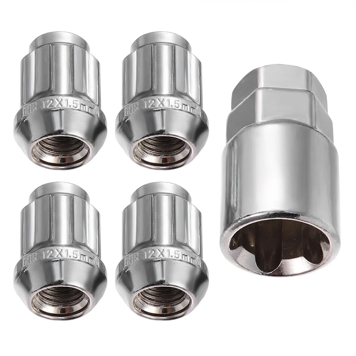 Tuercas Antirrobo para Ruedas 12X1.5 MM, Pack de 5 Acero Duradero Superficie Pulida, Compatible Llantas de Acero y Aleación, Uso en Furgonetas