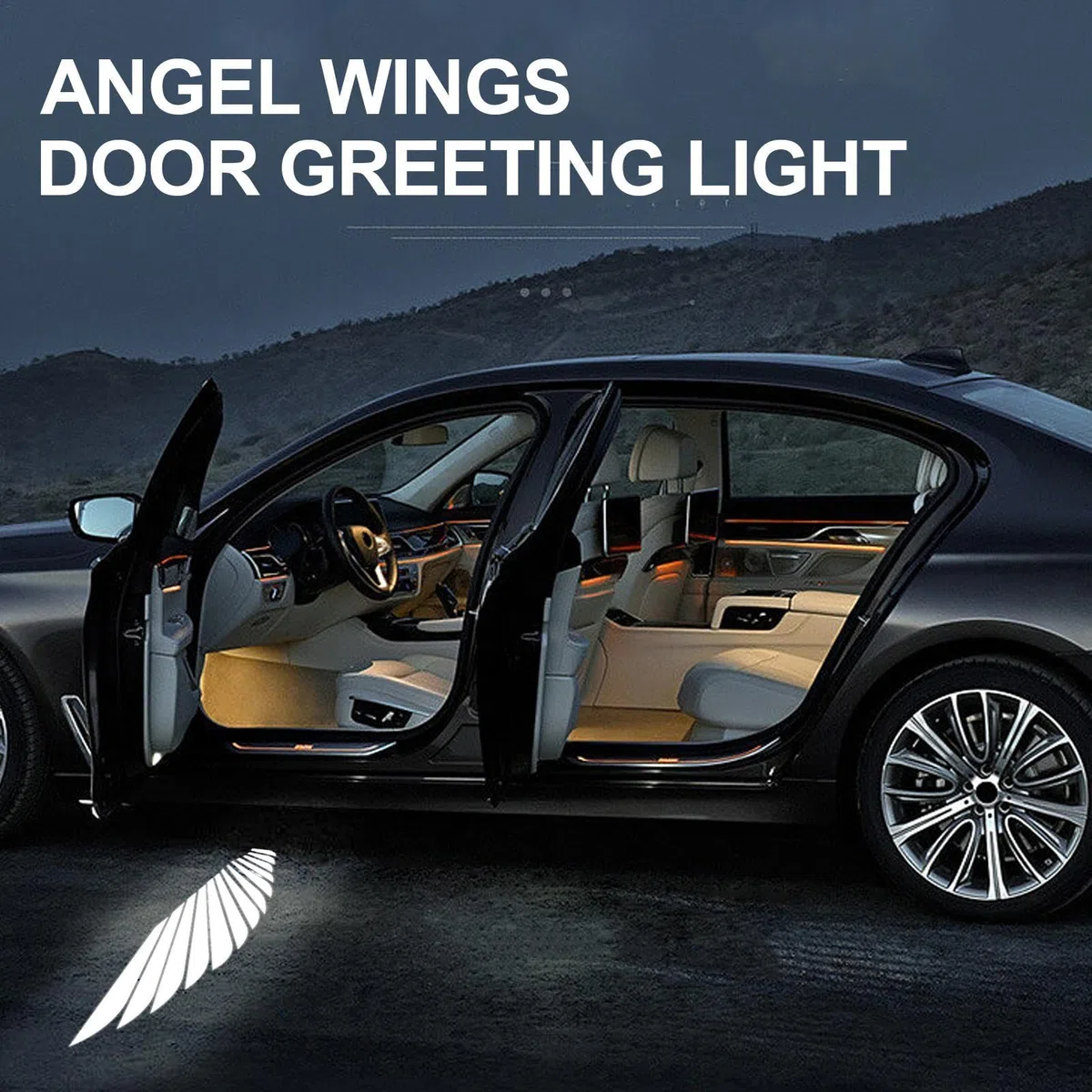 2 pares de luces de proyector de puerta de coche con alas de ángel, luces de charco de coche, luces inalámbricas de bienvenida para umbral de puerta de automóvil, luces de ambiente con proyector de