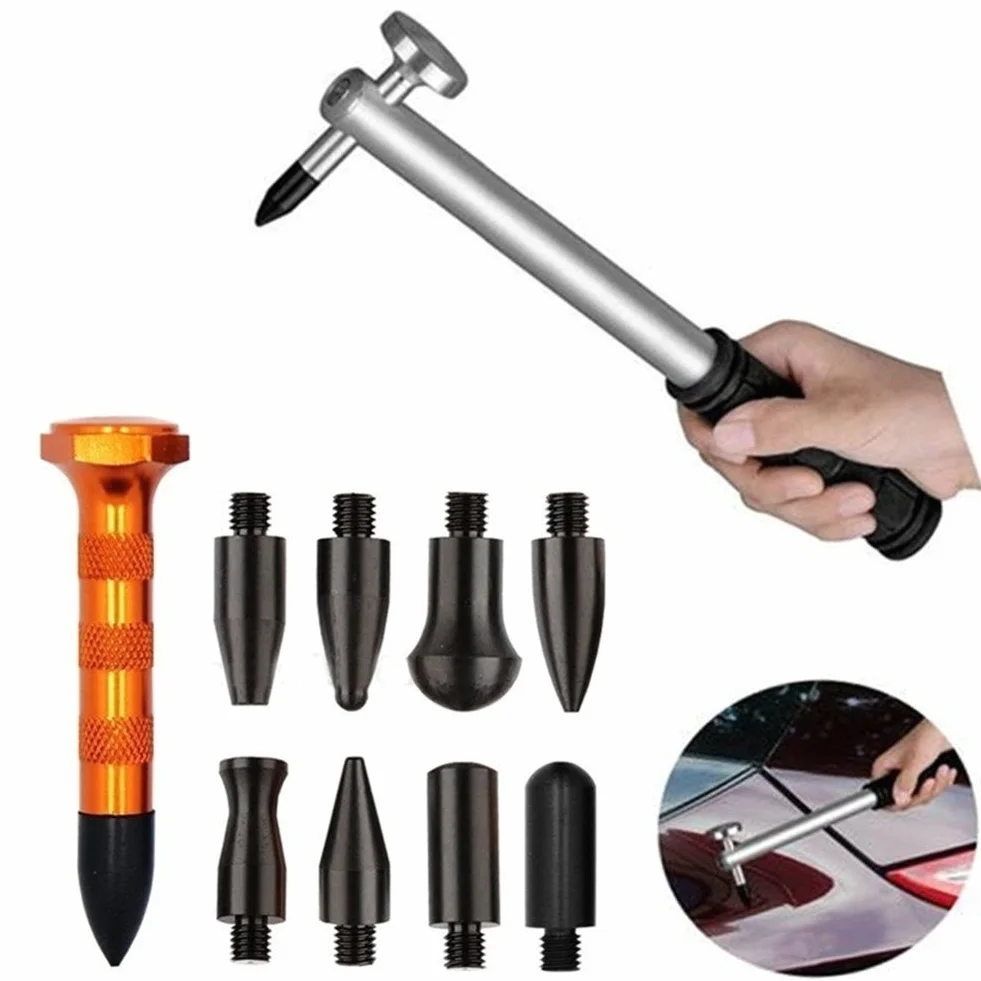 GS - Kit de 10 piezas para reparación de abolladuras en carrocerías; juego de martillo y tases intercambiables para eliminación de abollones