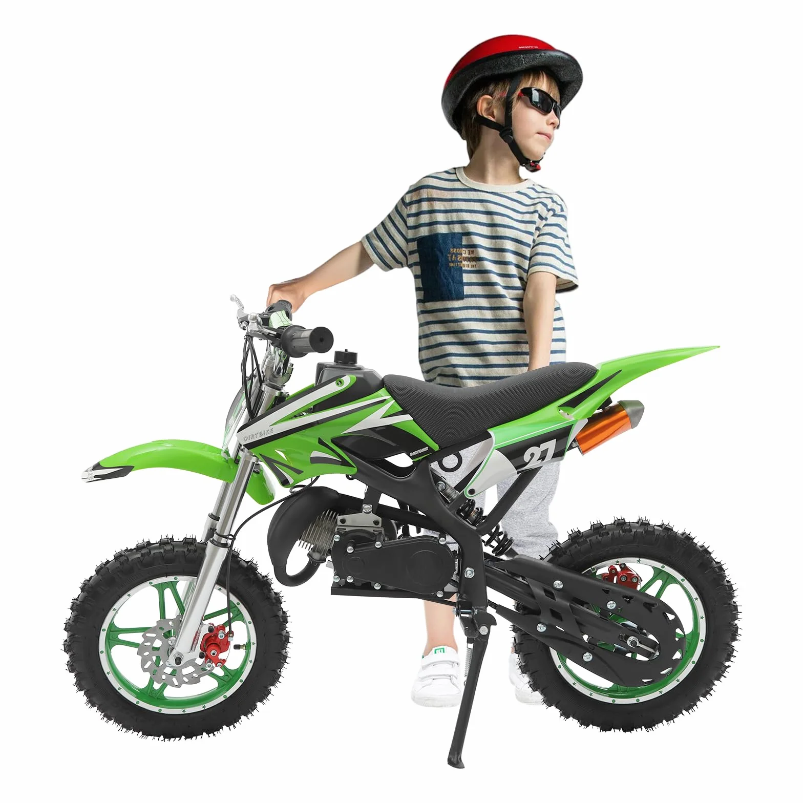Motocicleta infantil de 49 cc Dirt Bike de 10 pulgadas, para niños de 8 a 14 años, para niños y adolescentes, color verde