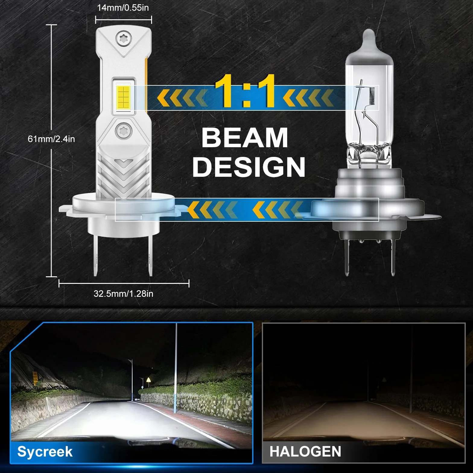 Sycreek Bombilla H7 LED,30000LM 600% Super Bright 6500K Blanco, para Faros Delanteros y Faros Antiniebla de Coche,Mini Tamaño1:1 Reemplazo Lámparas Halógeno