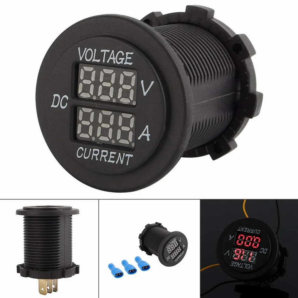 Voltímetro para automóvil Amperímetro 12-24V LED dual Voltímetro digital Amperímetro Voltaje Pantalla LED roja para automóvil Moto Barco Medio ambiente Nylon