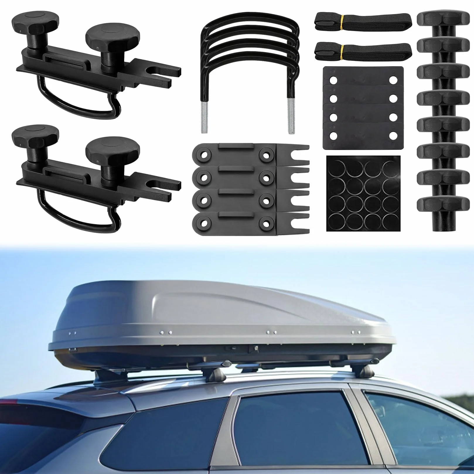 Idota 4 Piezas Fijación Cofre Techo Coche, Soporte U para Fijación Cofre Techo, Universal Kit de Montaje para Coche y Furgoneta
