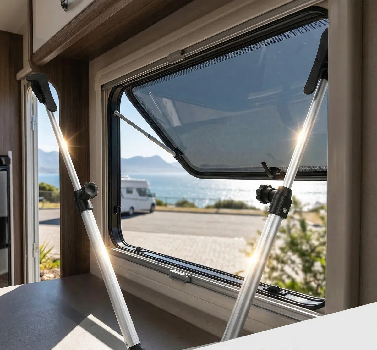 Soporte Telescópico Para Ventana De Caravana 310-435mm Varillas Ajustables De Aleación De Aluminio Juego De 2 Para Autocaravana Remolque Yate Ventana Abatible