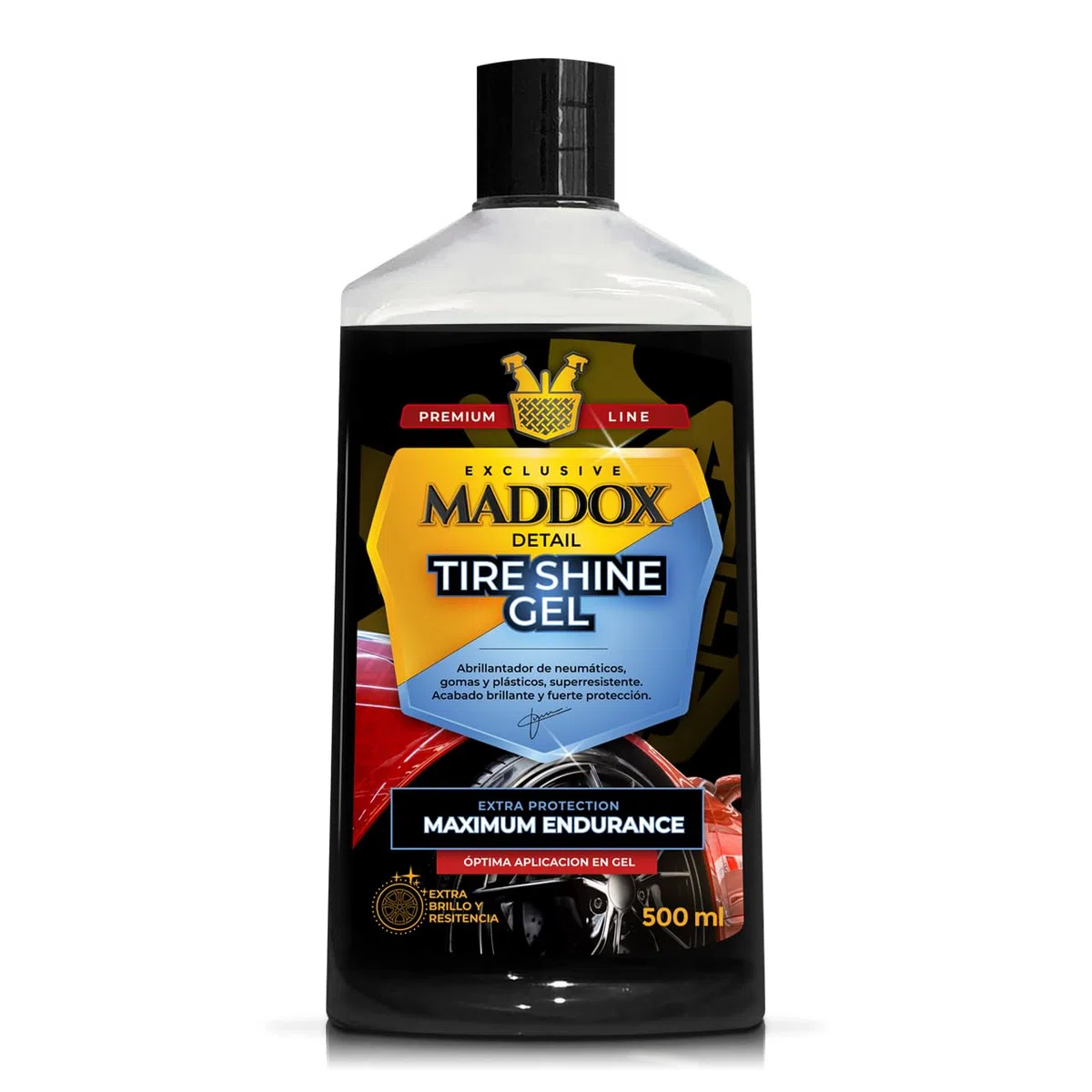 Maddox Detail - Hidratador de Plasticos Coche | Abrillantador de Neumaticos | Hidratador de Gomas Coche con Función Protectora y Renovadora | Contra Polución y Rayos Solares | Tire Shine Gel 500ml