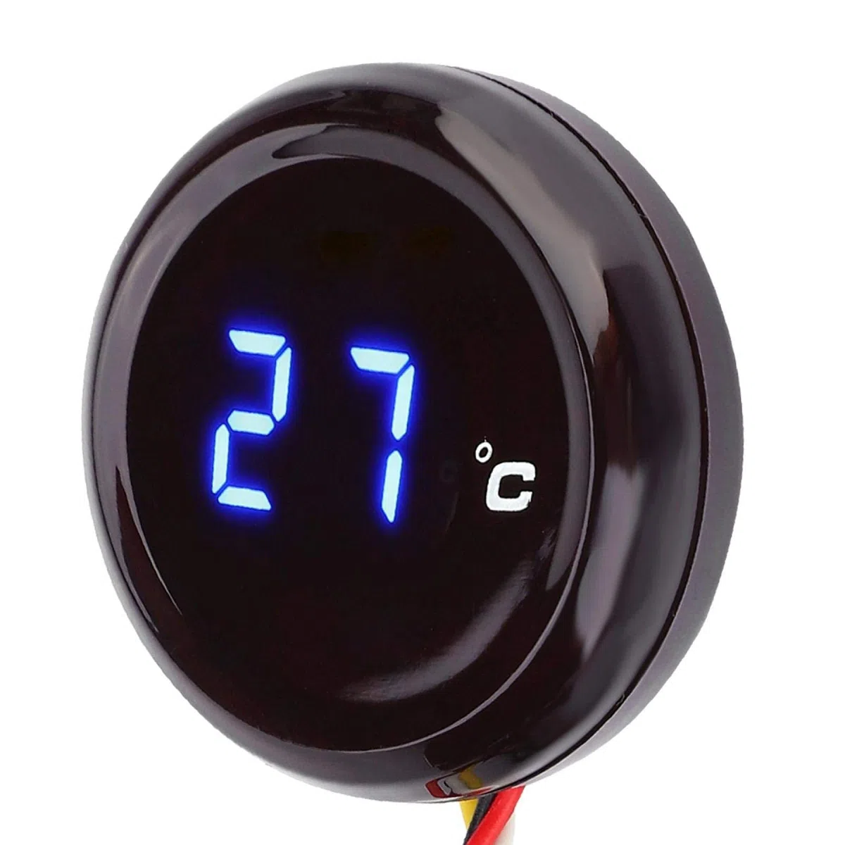 Medidor de temperatura del agua para motocicleta, termómetro digital redondo universal para motocicleta, medidor de temperatura, medidor de temperatura del agua ultrafino(azul)