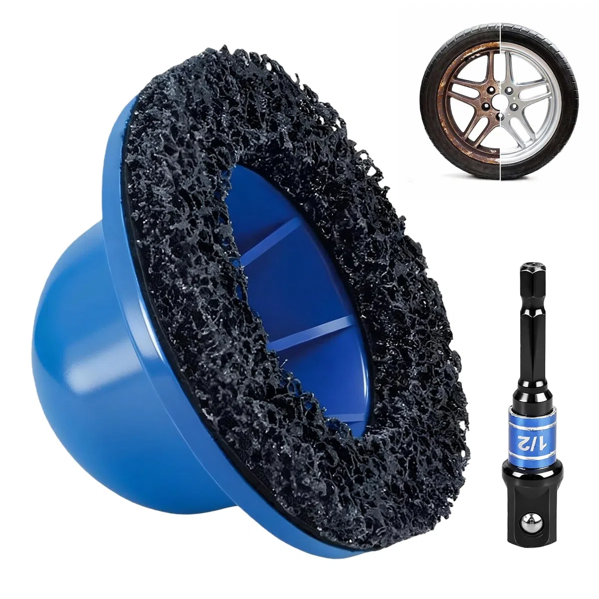 HOSPAOP Lijadora de cubo de rueda de 90/150 mm con accionamiento de 1/2 pulgadas, lijadora de cabeza esférica y limpiador de cubo de rueda para coche, SUV y furgoneta, lijadora de bujes para
