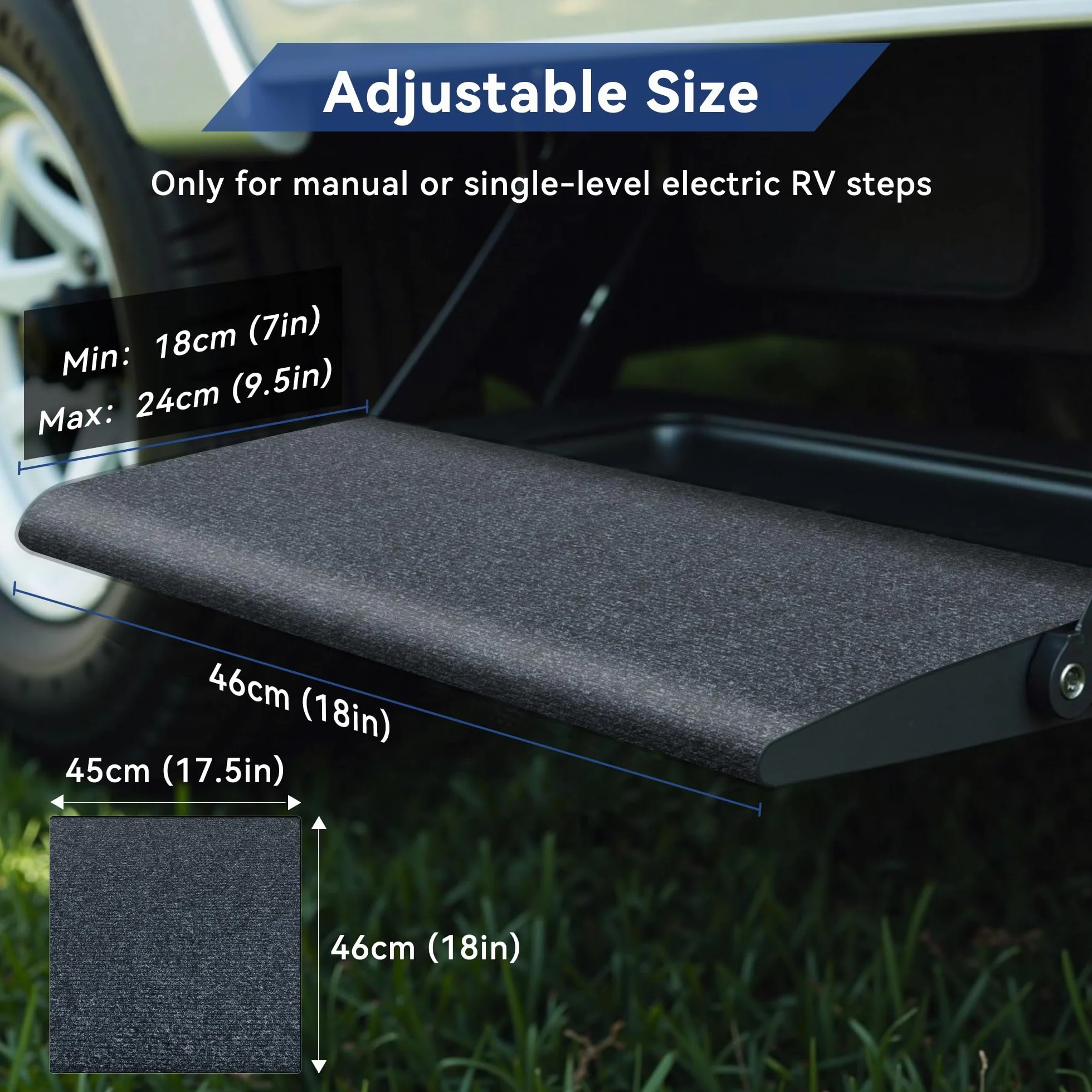 Alfombrilla para Escalones de Autocaravana,con Hebillas,Ajustable y Antideslizante,para Escalones Manuales de Varias Capas y EléCtricos de Una Sola Capa(Profundidad de 8 a 11 Pulgadas),Gris