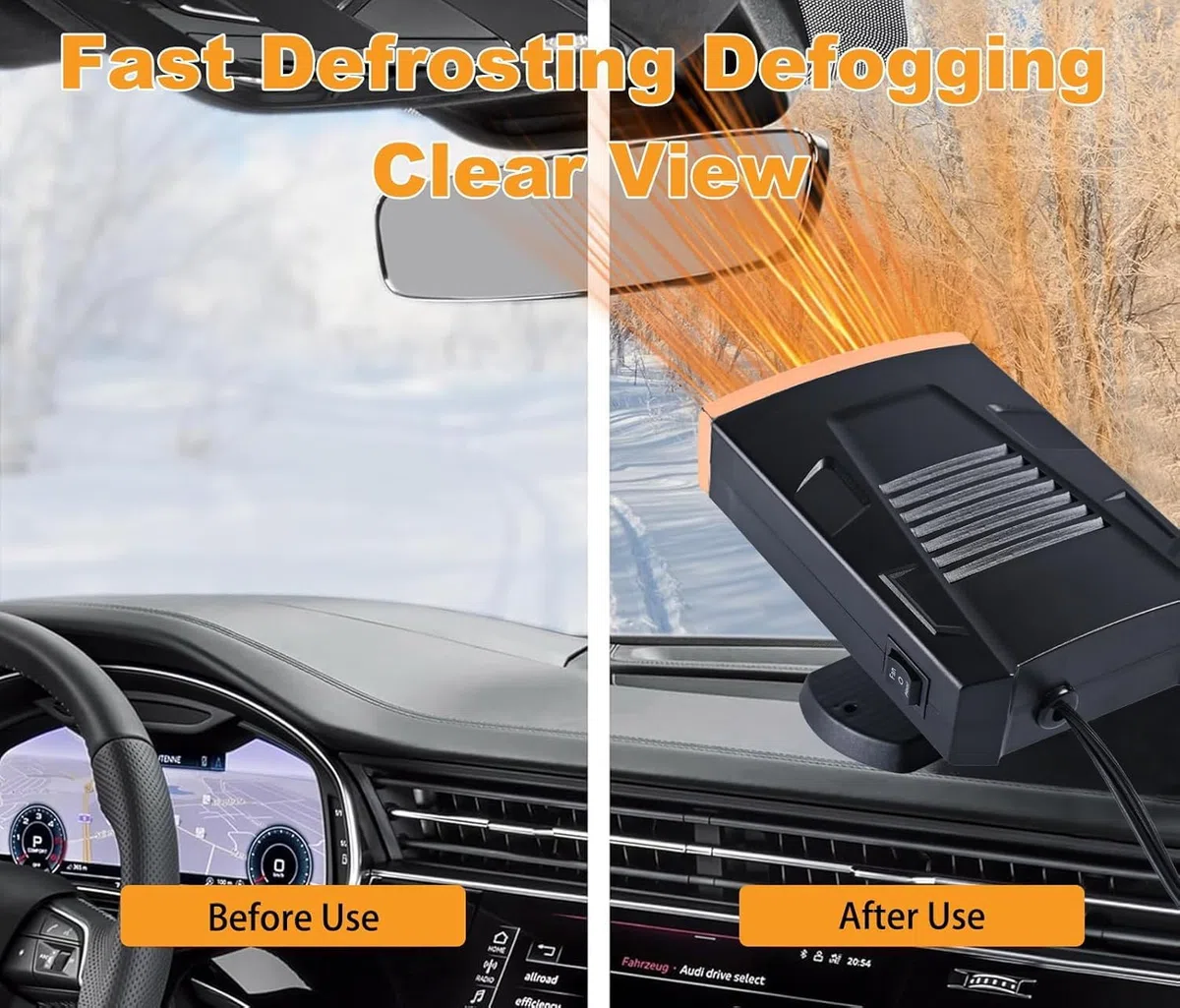 Calentador de coche, 12V 200W set de deshumidificación de invierno para conectar al encendedor de cigarrillos, función de calentamiento rápido y enfriamiento 2 en 1, giratorio 360 para coches pequeños