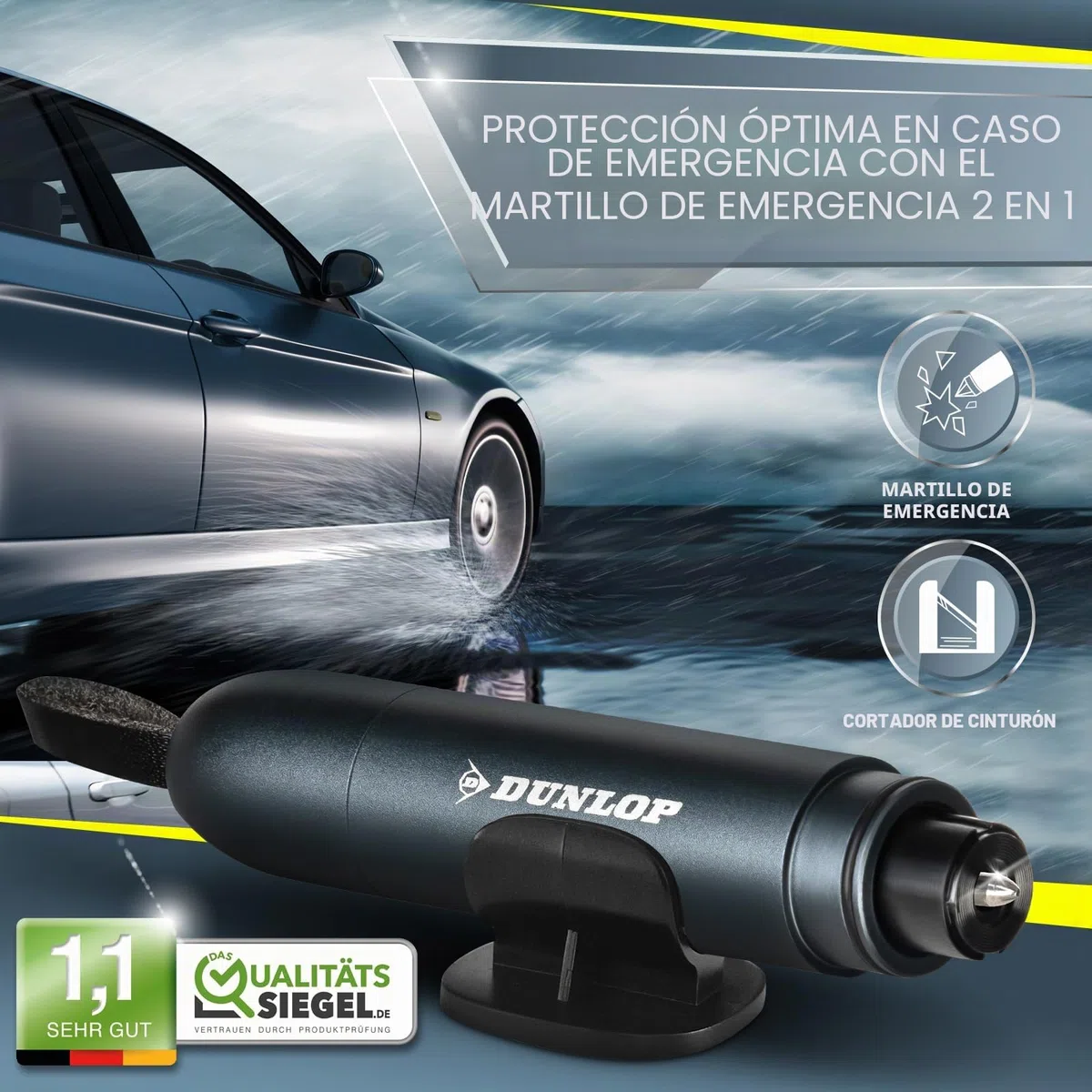 Dunlop Automotive Gurtschneider Notfallhammer-Marken Notfall Hammer mit Testglas zum Üben-Destruye besonders Verbundglas der neuen Auto Generation Federationfeder korn Nothammer-Emergency CarTool