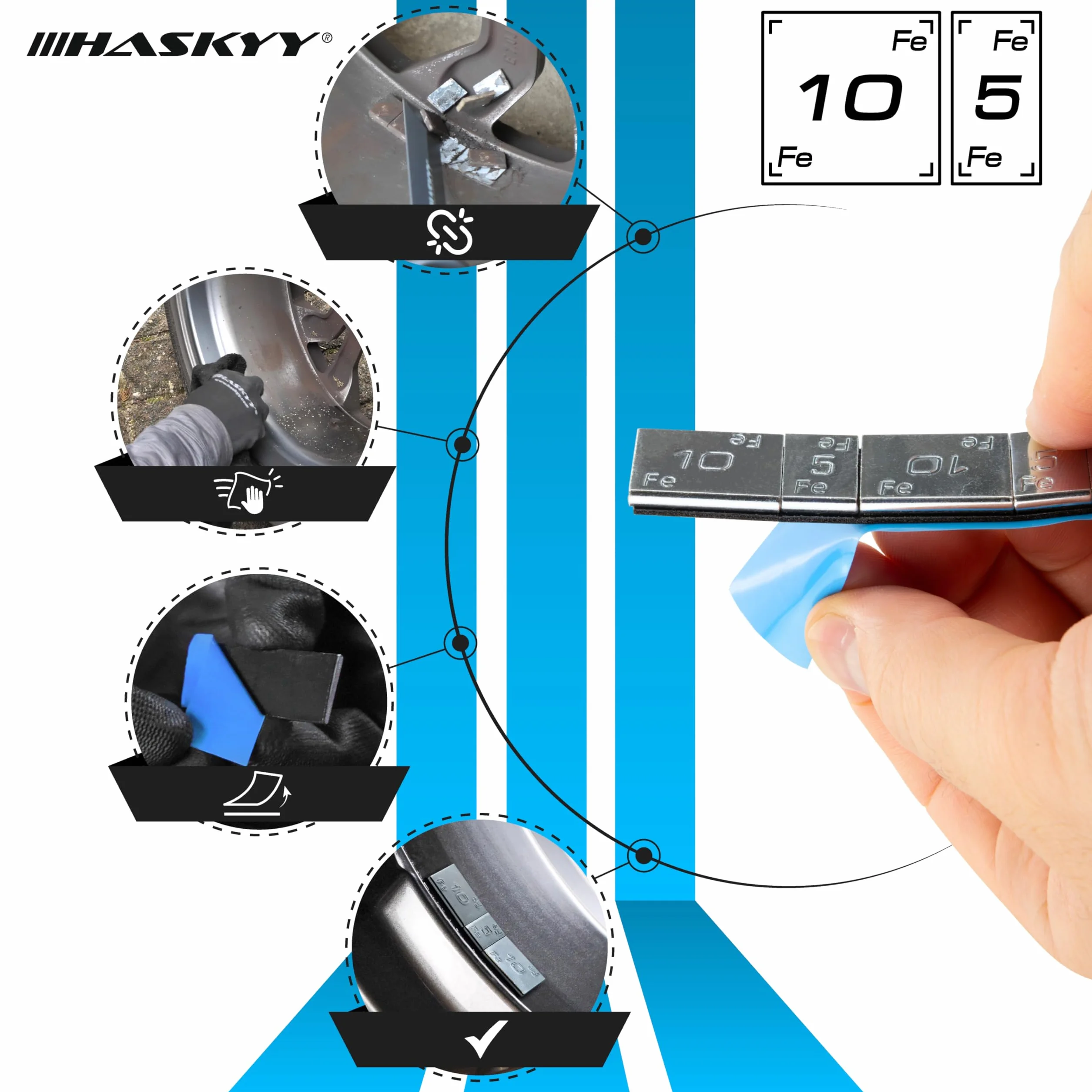 HASKYY Pesos de equilibrio de acero galvanizado, 100 barritas adhesivas, 60 g, 6 kg, plateadas, 4 x 5 g + 4 x 10 g