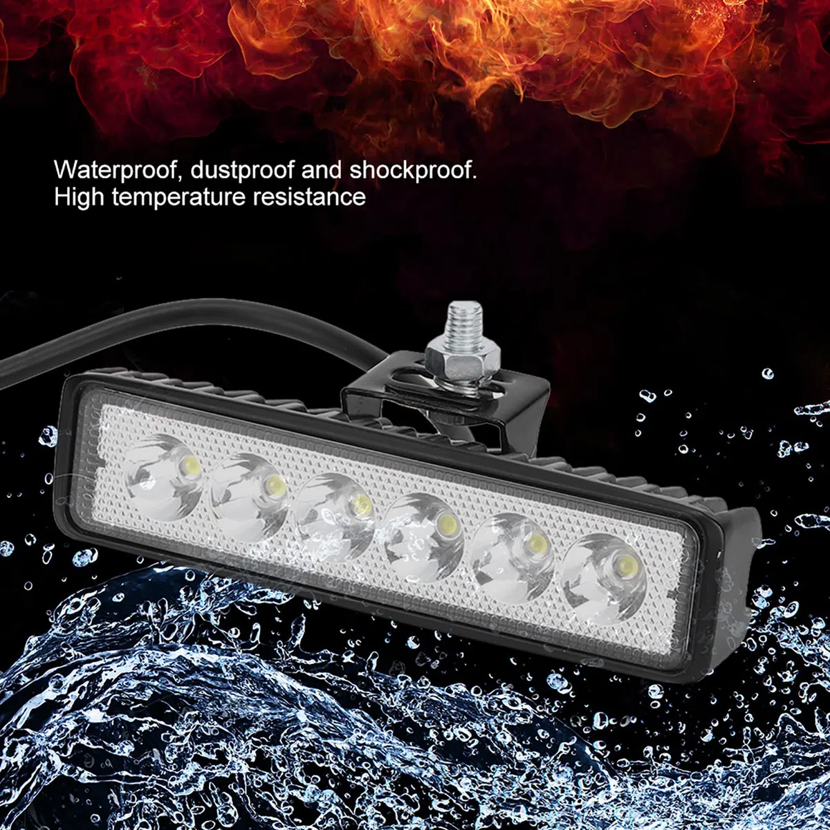 18W Barra Luz LED, Akozon 12V 6 Faro Trabajo Foco Proyector Coche Lámpara de Trabajo Luz Diurna Modificación del vehículo IP67(Negro)