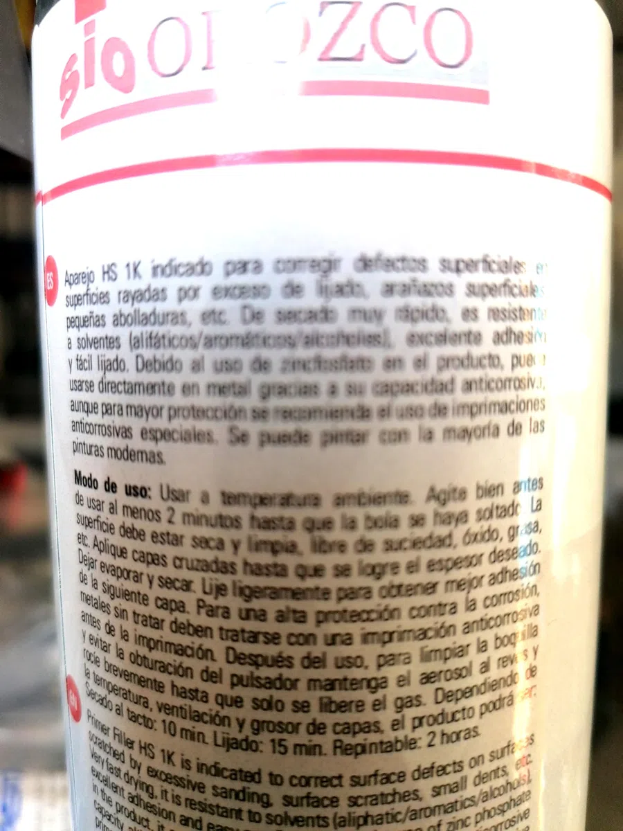SIO Spray Aparejo Imprimación HS Gris Oscuro 500ml – Primer Relleno Alto Espesor para Carrocería, Metal y Plástico – Secado Rápido, Lijado Fácil y Alta Adherencia Profesional Automoción - Taller Chapa
