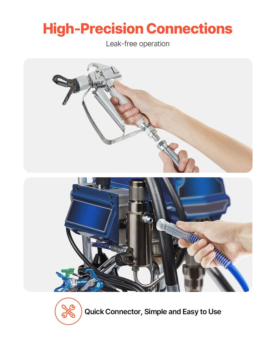 VEVOR Manguera para Pulverizador de Pintura sin Aire de 7,62 m Manguera Universal Flexible de 1/4 pulgada para Pulverizador de Pintura sin Aire de Alta Presión de 4350 PSI para Pulverizador de Pintura