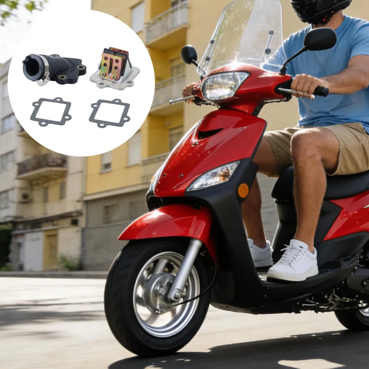 Colector de admisión y válvula de láminas para motocicleta, fabricado en aleación de aluminio y caucho. Compatible con motores JOG Vino BWS Minarelli de 2 tiempos de 49 cc y 50 cc.